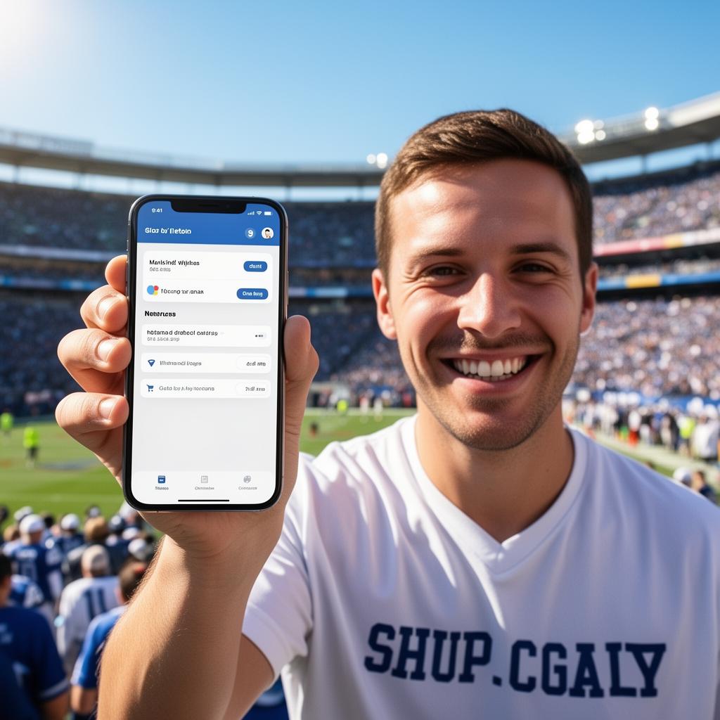 Fan holding a smartphone in a stadium