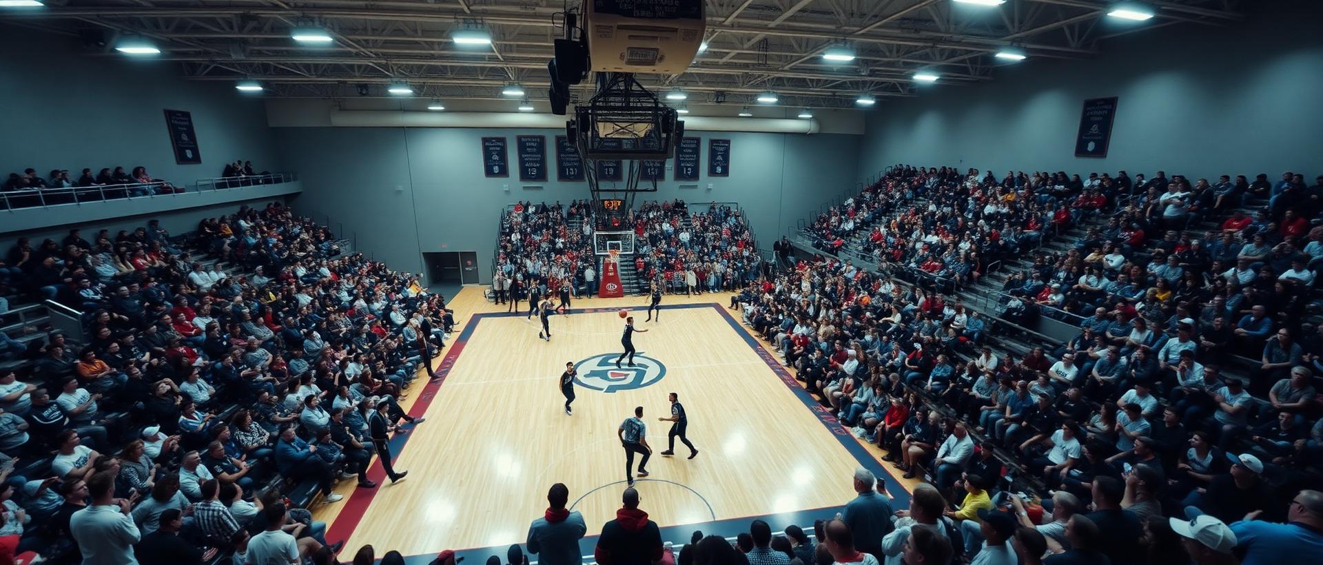 Middle school basketball championship gym packed with spectators