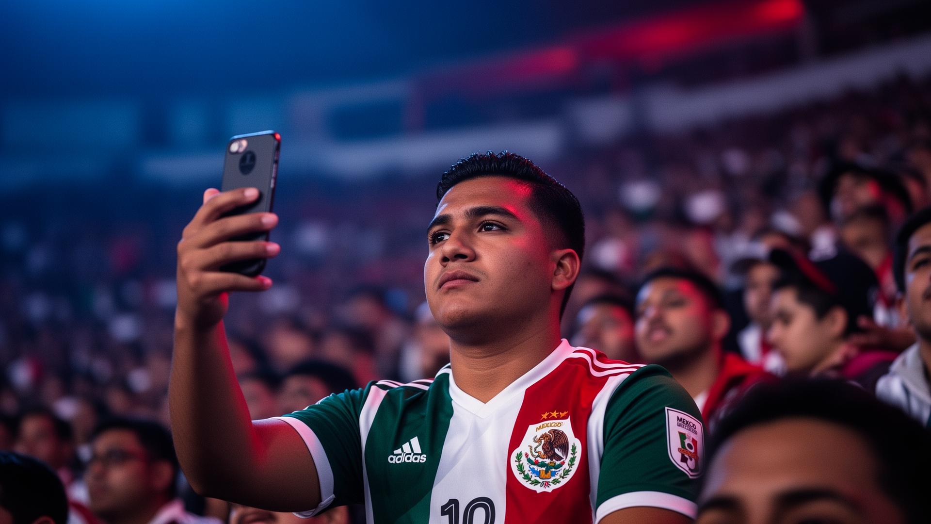 Fan in Mexico jersey recording an incident in Section 124