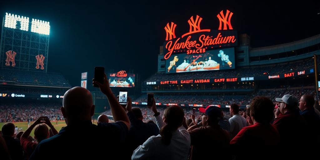 Yankee Stadium fans recording an altercation on smartphones